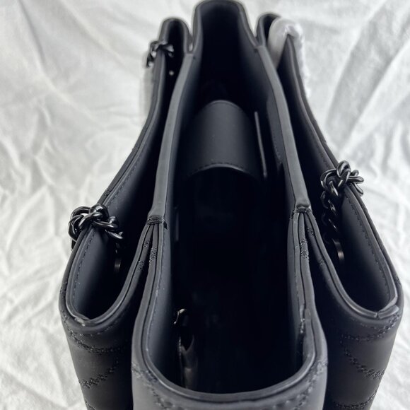 Tory Burch Black Matte Quilted Tote Bag - Picture 8 of 11